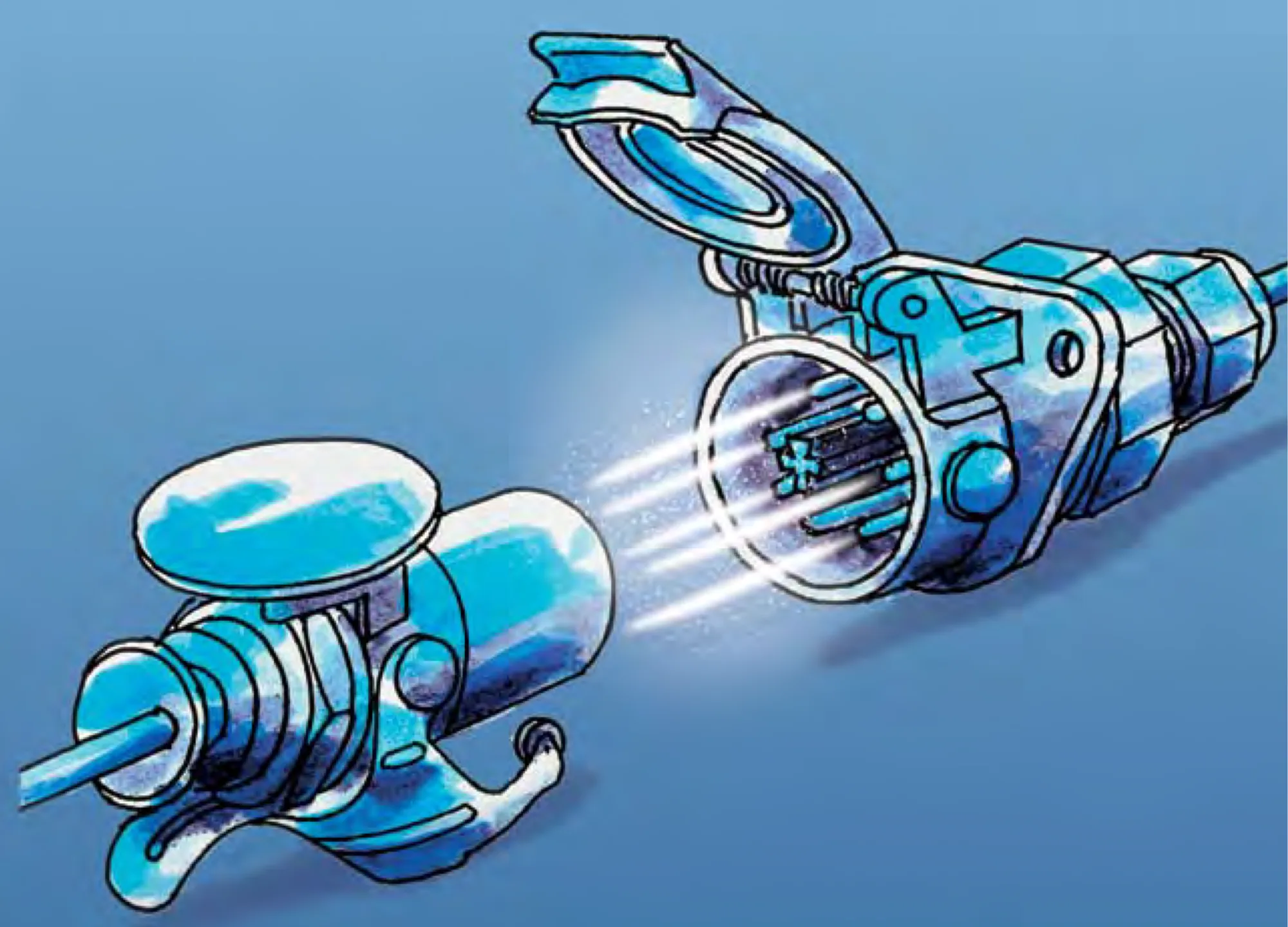 Illustration: Stecker und Steckdose von AK, die sich verbinden